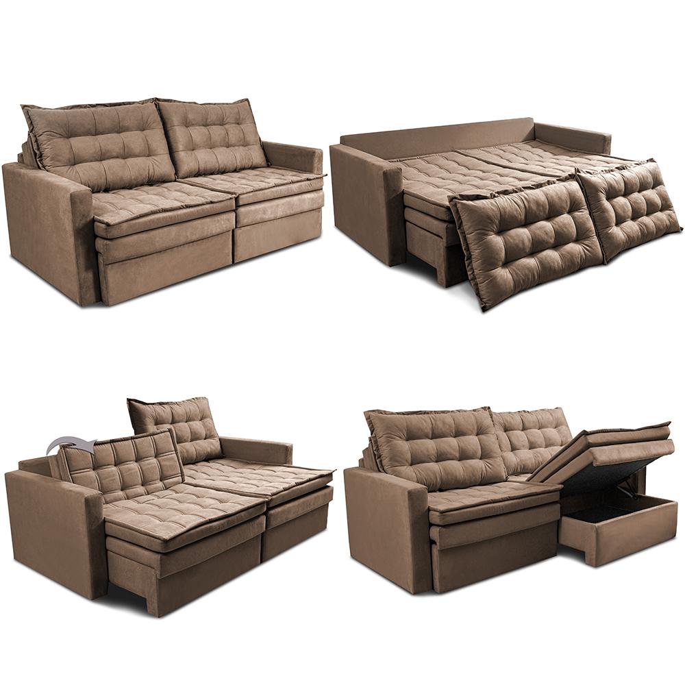 Sofá Sem Caixa Retrátil Baú 2,00m Cama inBox Secret Suede Velusoft Castor 
