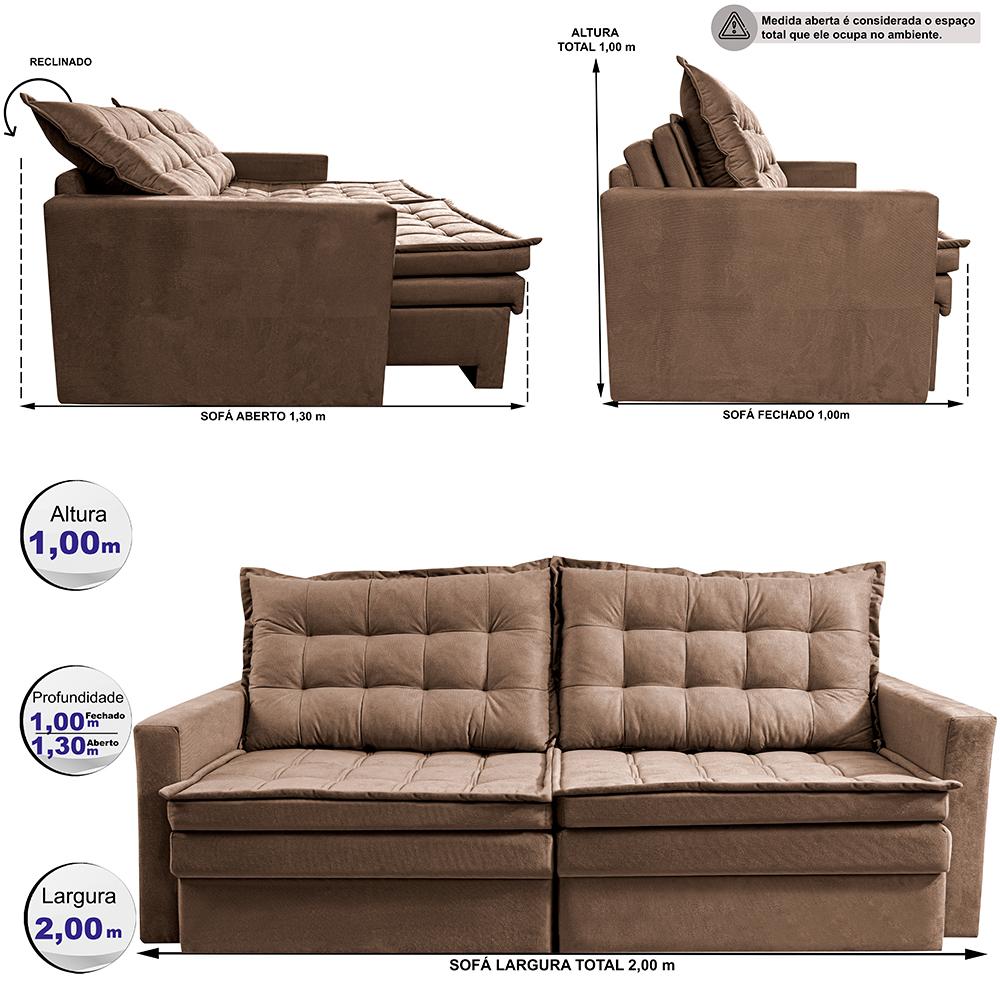 Sofá Sem Caixa Retrátil Baú 2,00m Cama inBox Secret Suede Velusoft Castor 