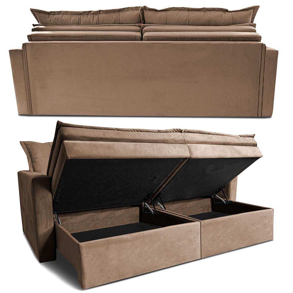 Sofá Sem Caixa Retrátil Baú 2,00m Cama inBox Secret Suede Velusoft Castor 