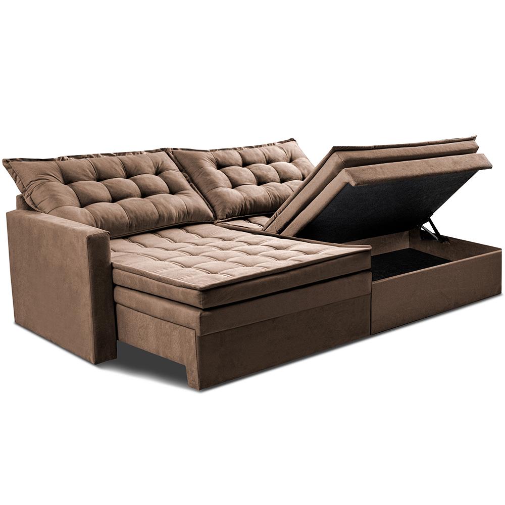 Sofá Sem Caixa Retrátil Baú 2,00m Cama inBox Secret Suede Velusoft Castor 