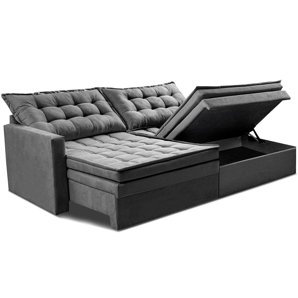 Sofá Sem Caixa Retrátil Baú 2,00m Cama inBox Secret Suede Velusoft Cinza 