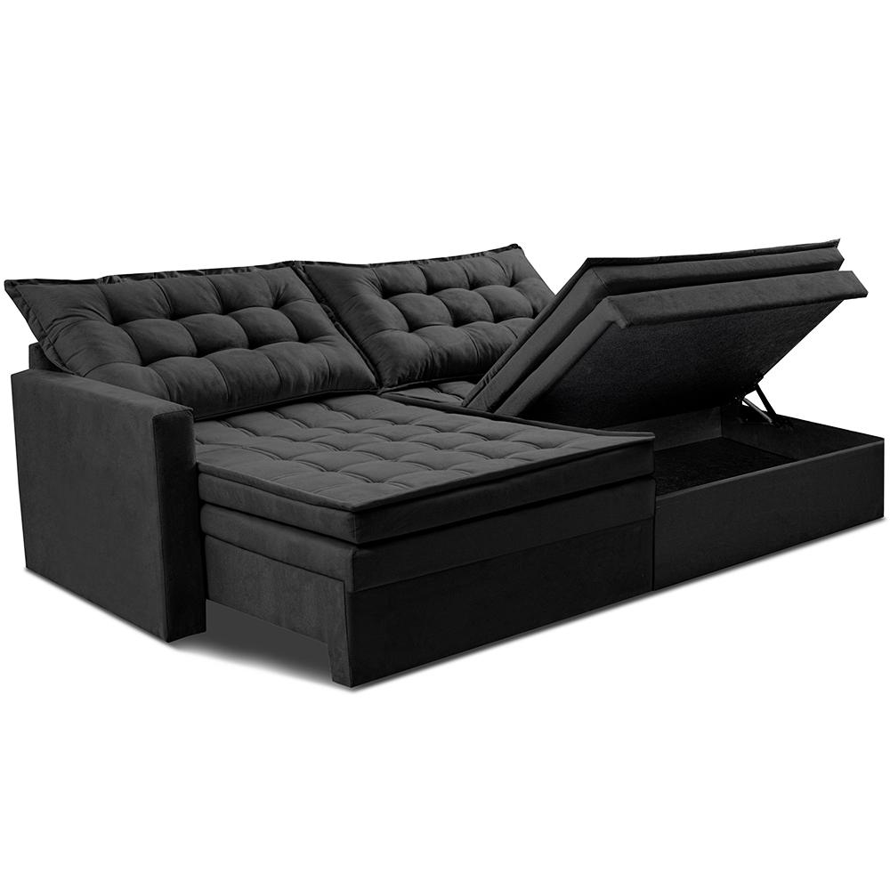 Sofá Sem Caixa Retrátil Baú 2,00m Cama inBox Secret Suede Velusoft Preto 