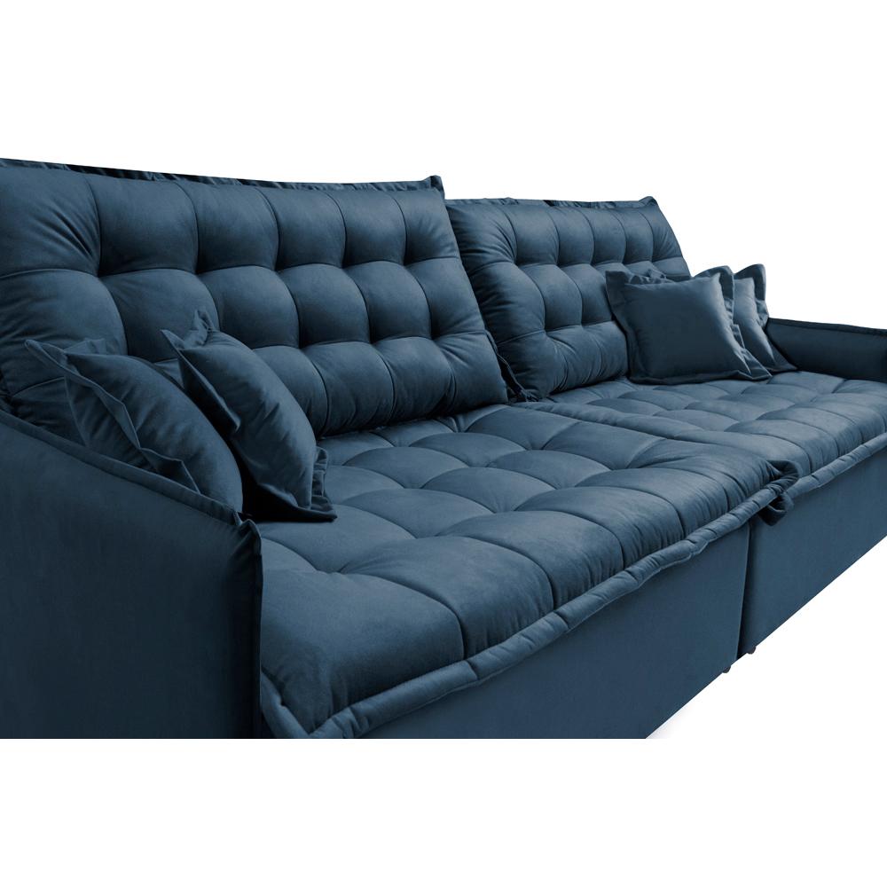 Sofá Sem Caixa Retrátil Reclinável 2,15m Cama inBox Versátil com Pillow Top e Molas Velusoft Azul