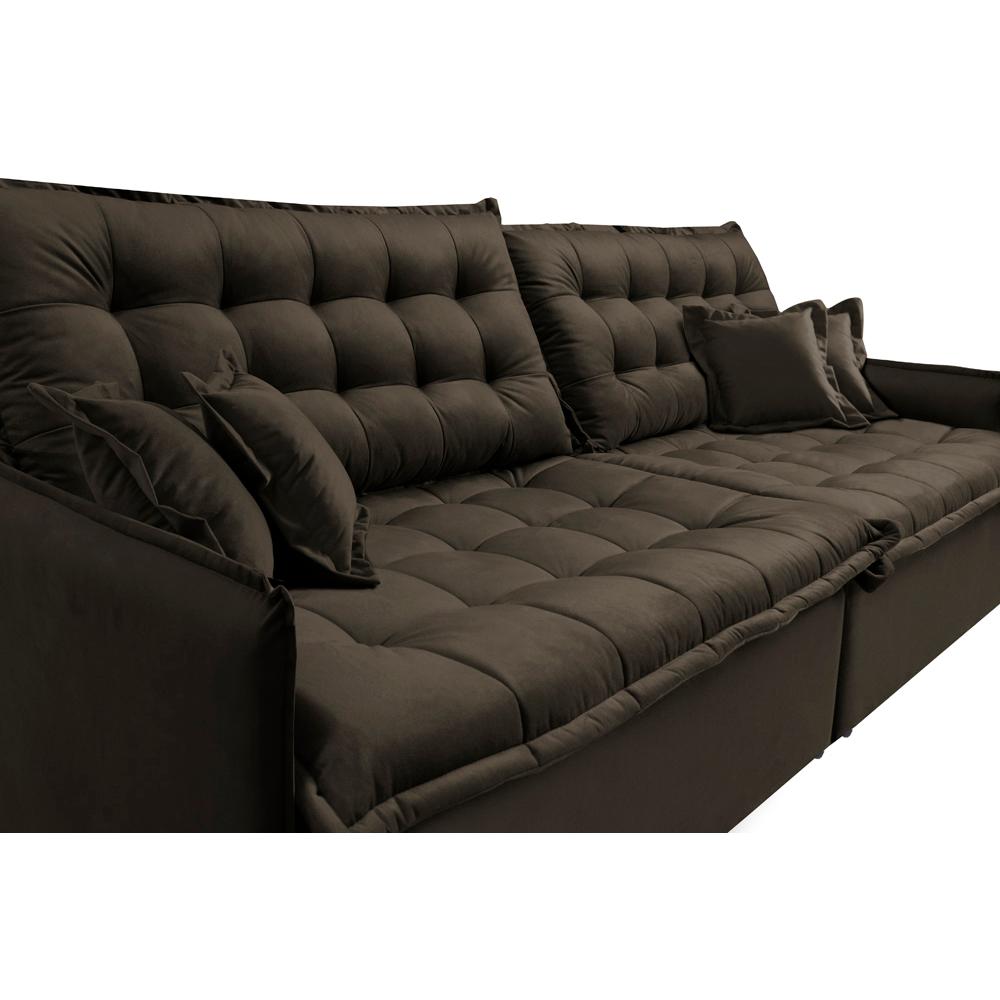 Sofá Sem Caixa Retrátil Reclinável 2,15m Cama inBox Versátil com Pillow Top e Molas Velusoft Café