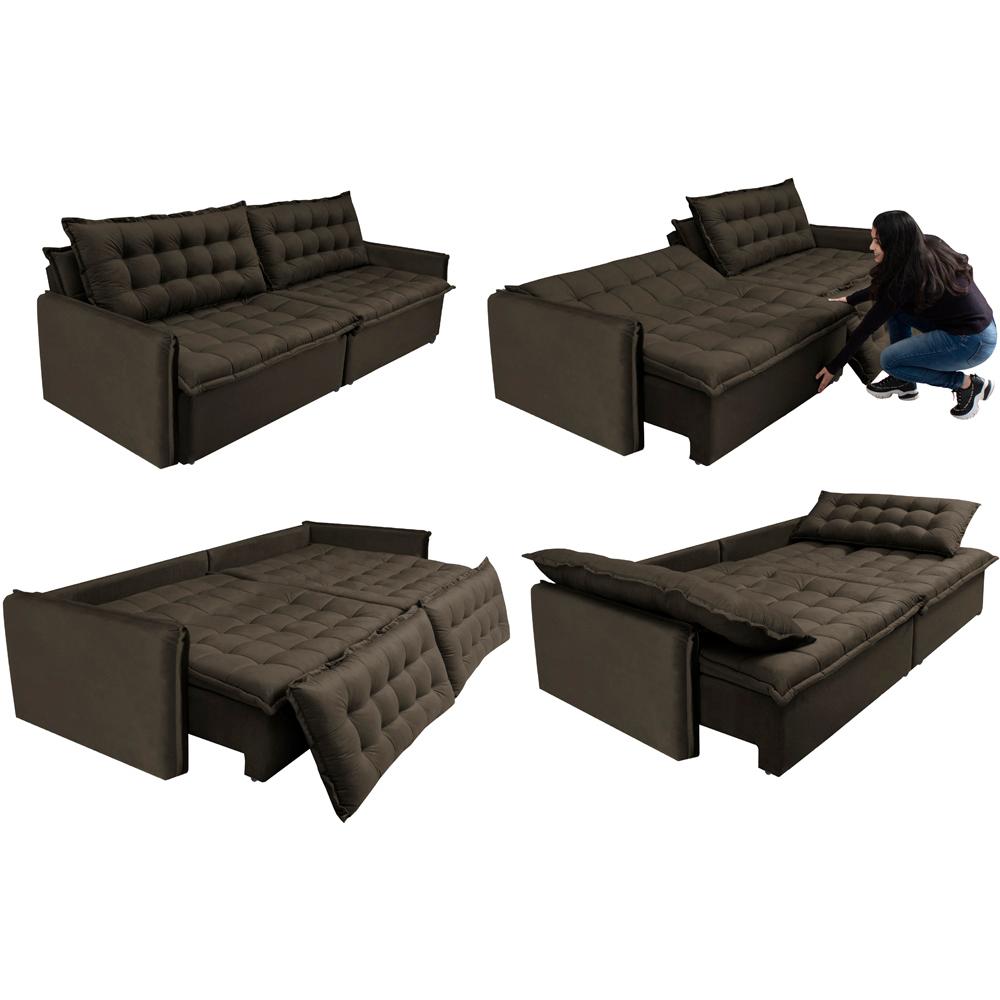 Sofá Sem Caixa Retrátil Reclinável 2,15m Cama inBox Versátil com Pillow Top e Molas Velusoft Café