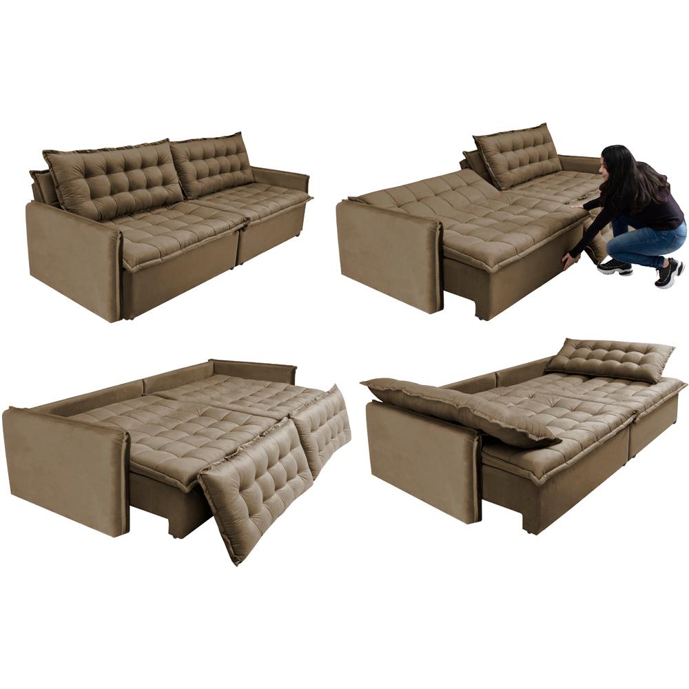 Sofá Sem Caixa Retrátil Reclinável 2,15m Cama inBox Versátil com Pillow Top e Molas Velusoft Castor