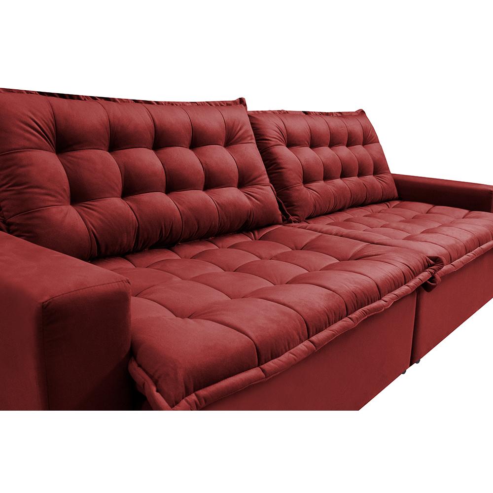 Sofá Sem Caixa Retrátil Reclinável 2,35m Cama inBox França Velusoft Vermelho