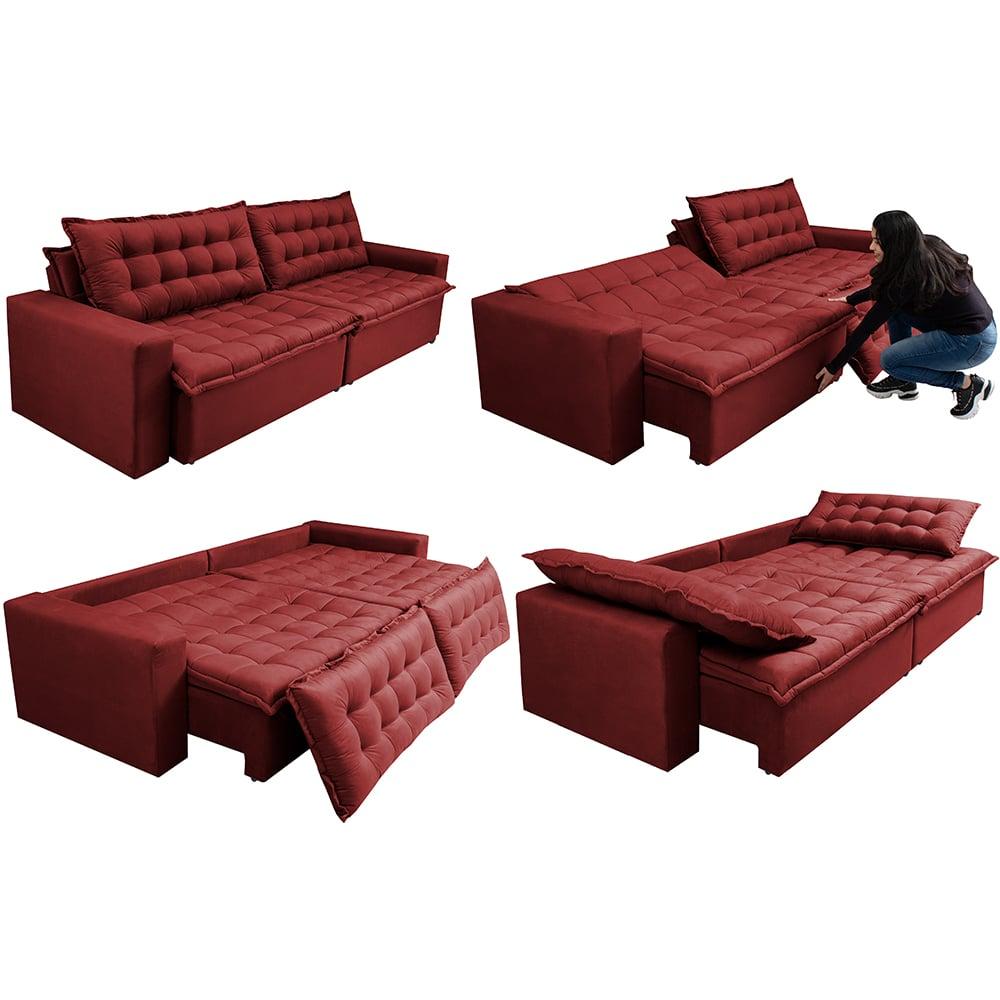 Sofá Sem Caixa Retrátil Reclinável 2,35m Cama inBox França Velusoft Vermelho