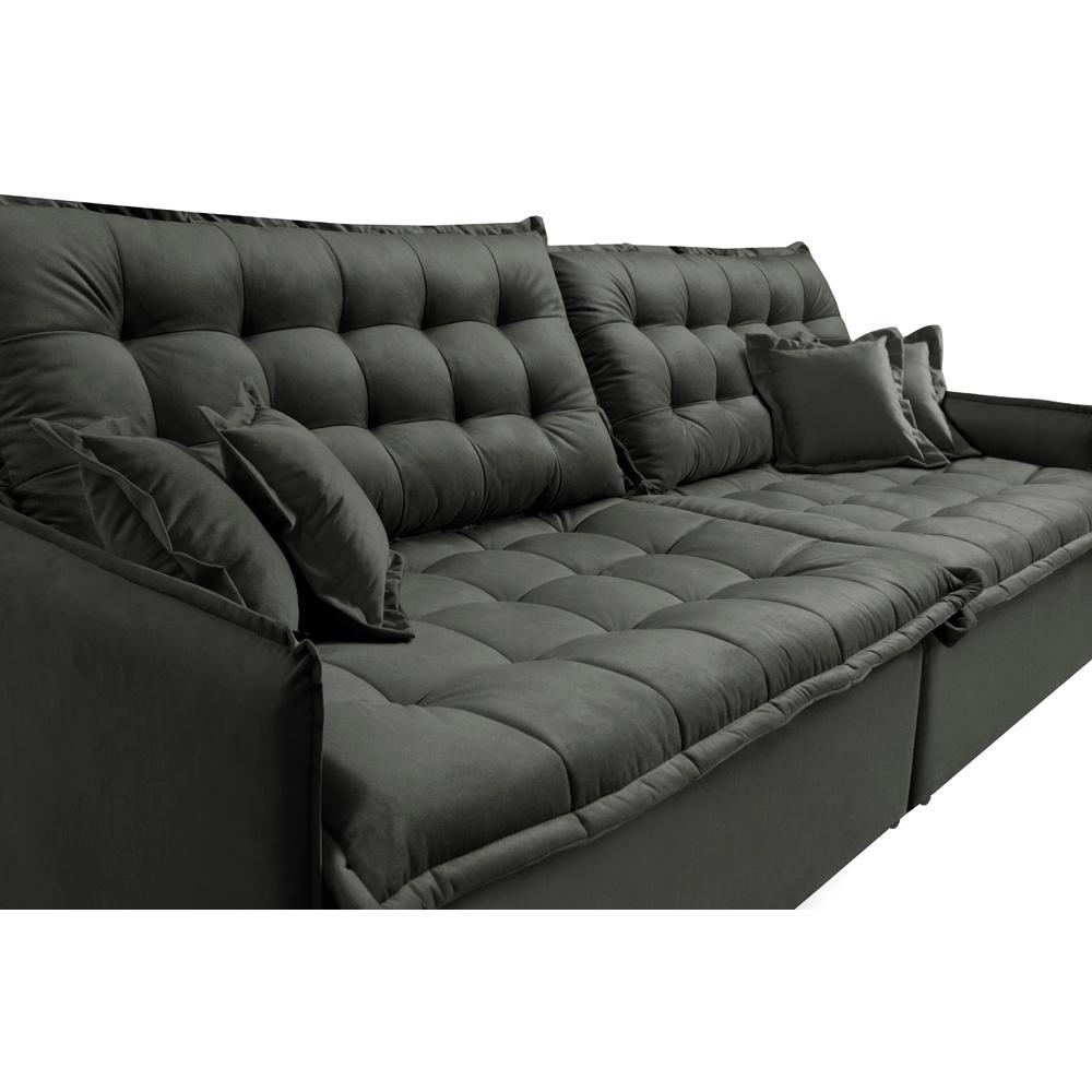 Sofá Sem Caixa Retrátil Reclinável 2,75m Cama inBox Versátil com Pillow Top e Molas Velusoft Cinza