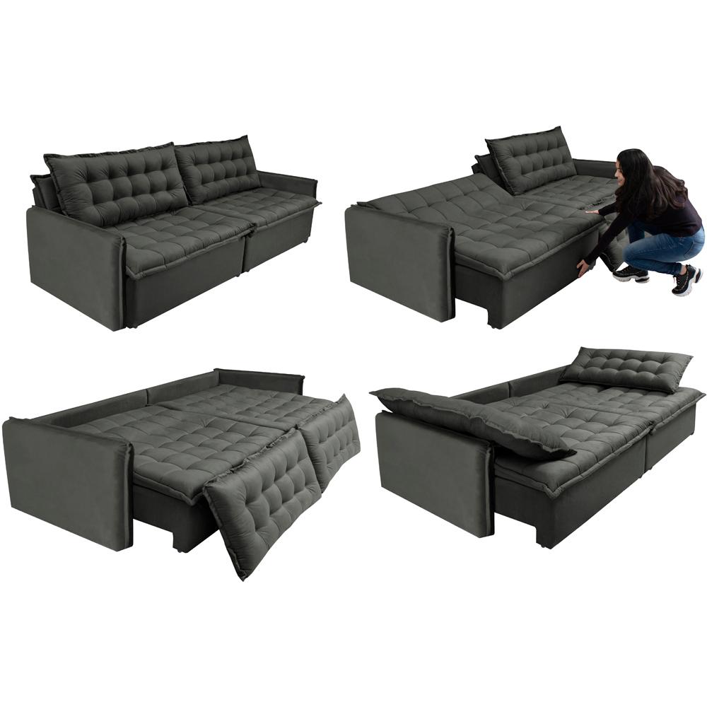 Sofá Sem Caixa Retrátil Reclinável 2,75m Cama inBox Versátil com Pillow Top e Molas Velusoft Cinza