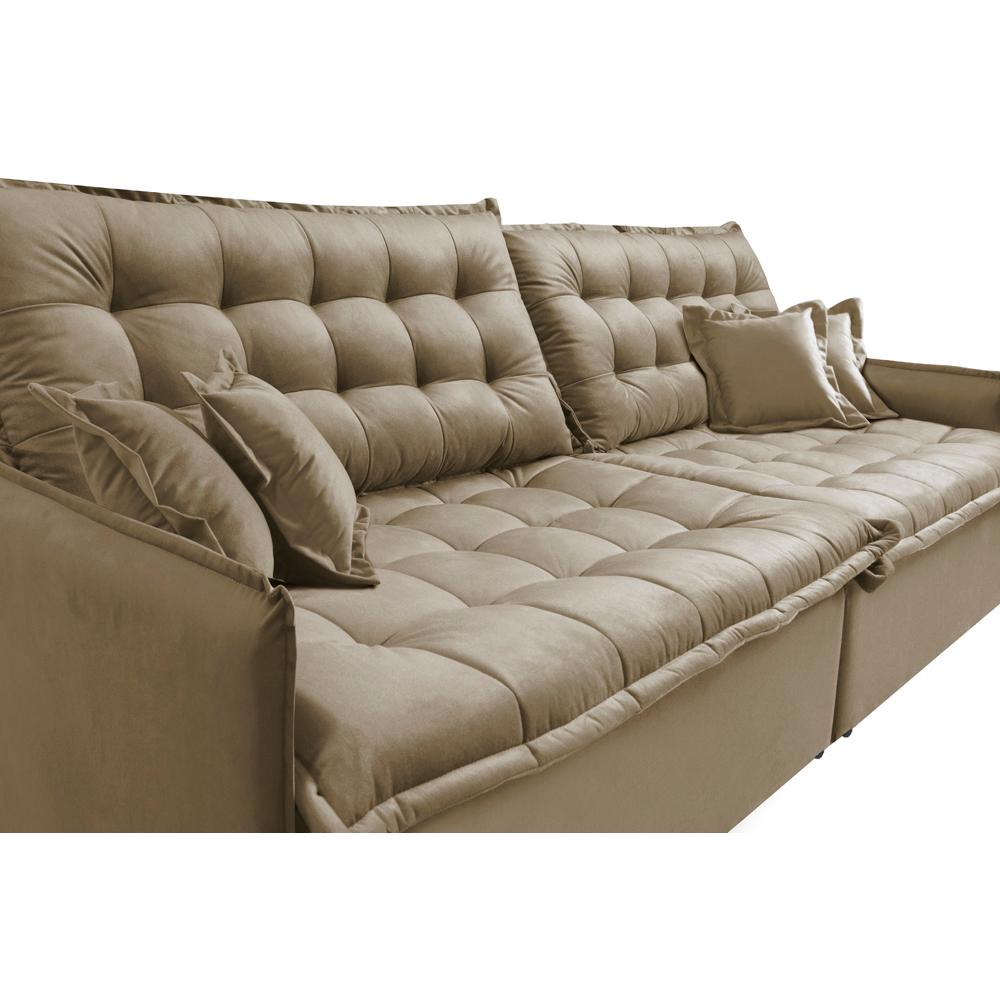 Sofá Sem Caixa Retrátil Reclinável 2,95m Cama inBox Versátil com Pillow Top e Molas Velusoft Bege