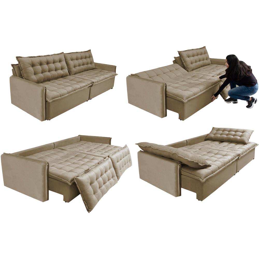 Sofá Sem Caixa Retrátil Reclinável 2,95m Cama inBox Versátil com Pillow Top e Molas Velusoft Bege
