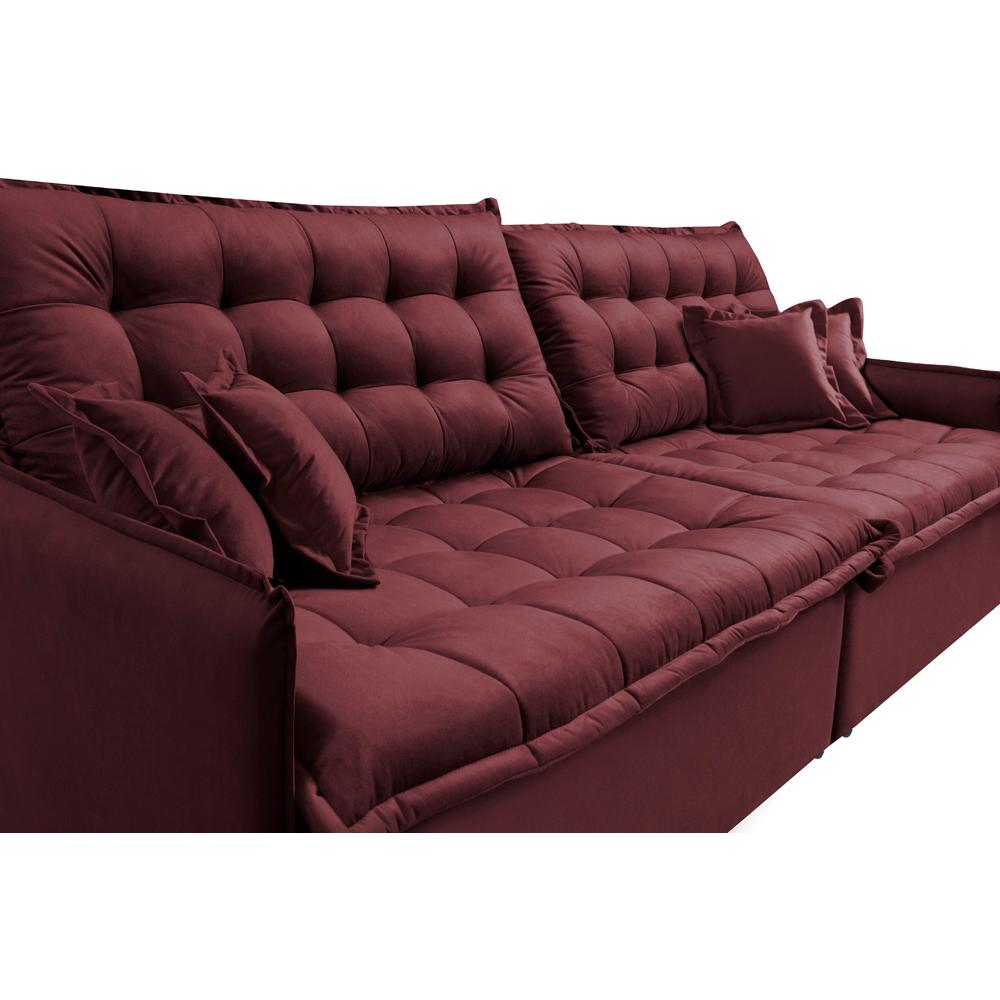 Sofá Sem Caixa Retrátil Reclinável 2,95m Cama inBox Versátil com Pillow Top e Molas Velusoft Vinho
