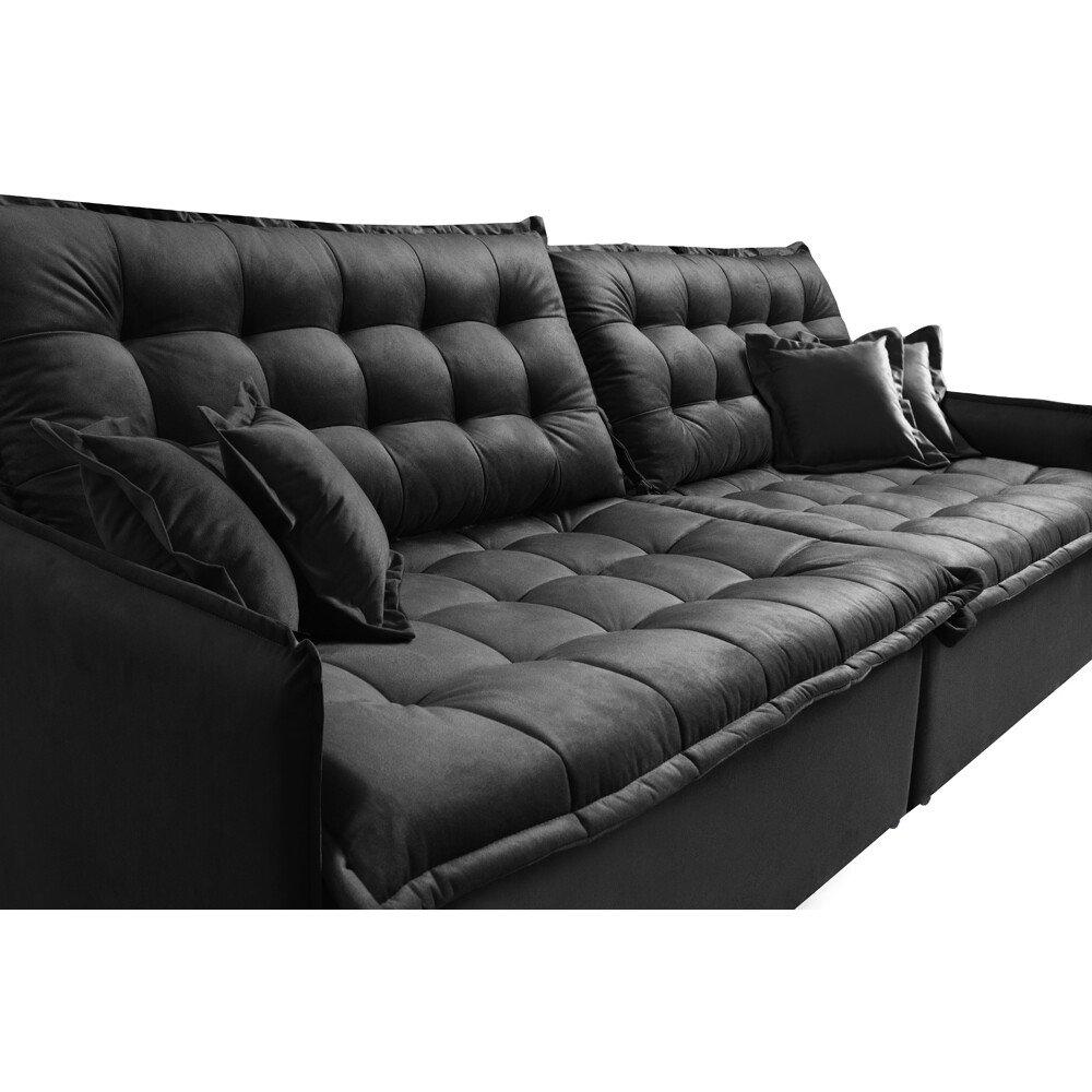 Sofá Sem Caixa Retrátil e Reclinável 1,55m Cama inBox Versátil Suede Velusoft Preto