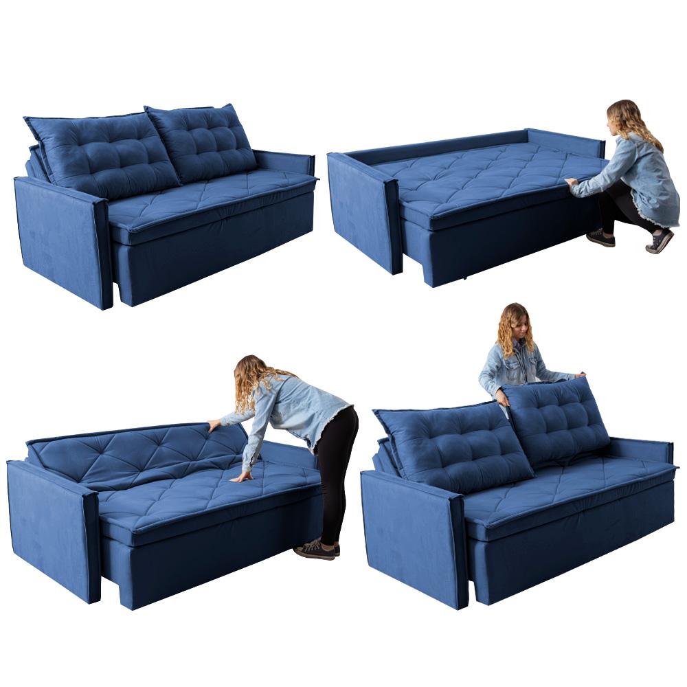 Sofá Sem Caixa Retrátil e Reclinável 1,65m Cama inBox Studio Suede Velusoft Azul