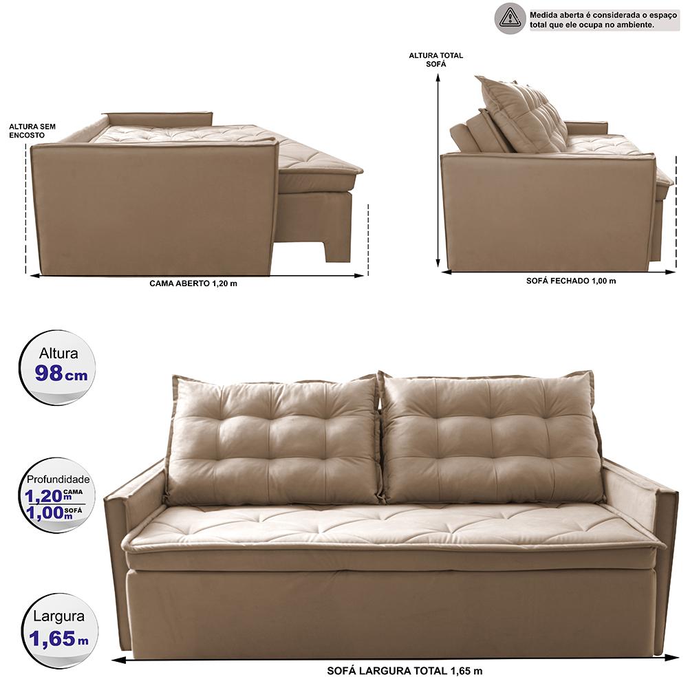 Sofá Sem Caixa Retrátil e Reclinável 1,65m Cama inBox Studio Suede Velusoft Bege