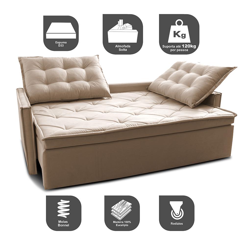Sofá Sem Caixa Retrátil e Reclinável 1,65m Cama inBox Studio Suede Velusoft Bege