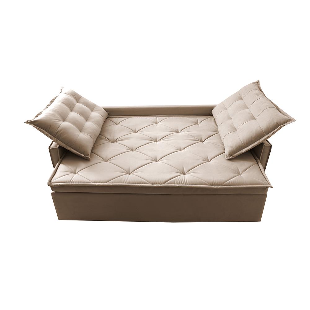 Sofá Sem Caixa Retrátil e Reclinável 1,65m Cama inBox Studio Suede Velusoft Bege