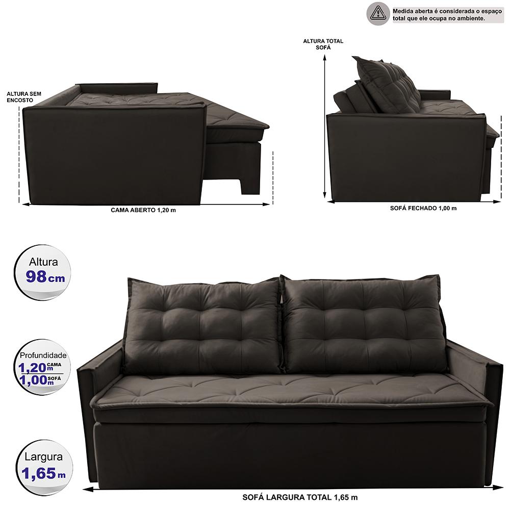 Sofá Sem Caixa Retrátil e Reclinável 1,65m Cama inBox Studio Suede Velusoft Café