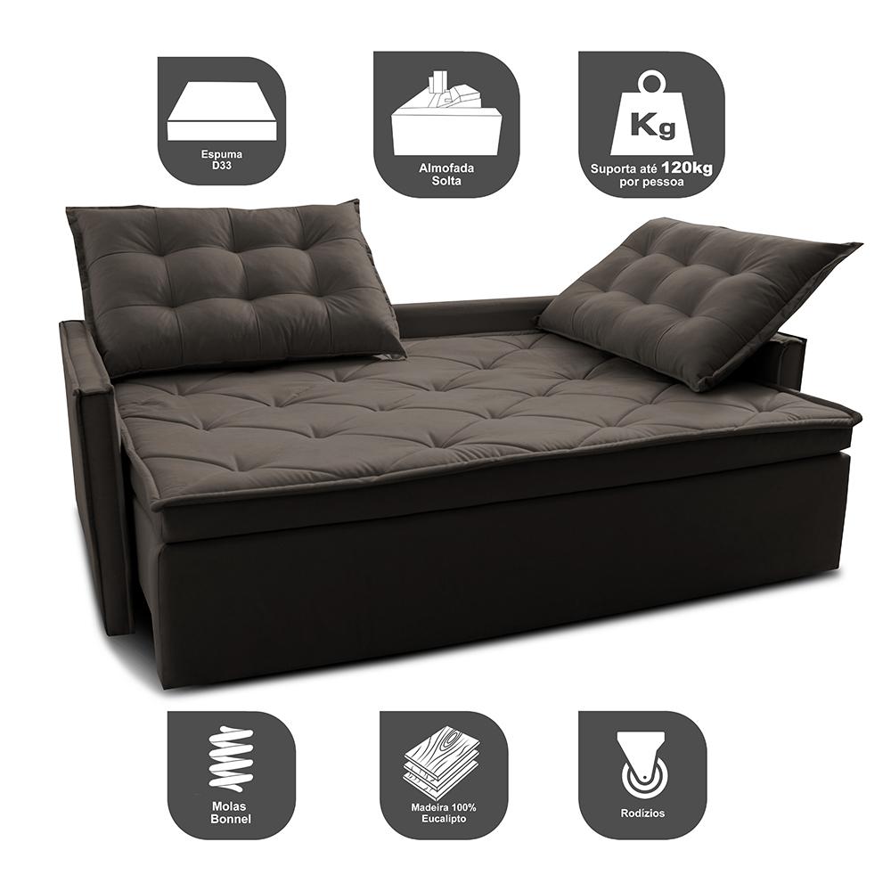 Sofá Sem Caixa Retrátil e Reclinável 1,65m Cama inBox Studio Suede Velusoft Café