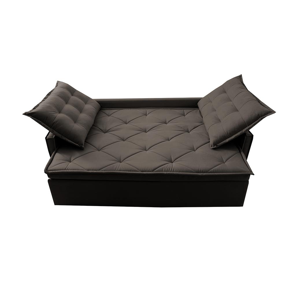 Sofá Sem Caixa Retrátil e Reclinável 1,65m Cama inBox Studio Suede Velusoft Café