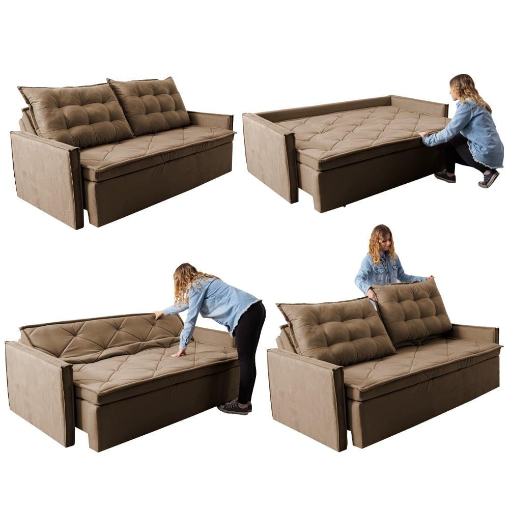 Sofá Sem Caixa Retrátil e Reclinável 1,65m Cama inBox Studio Suede Velusoft Castor