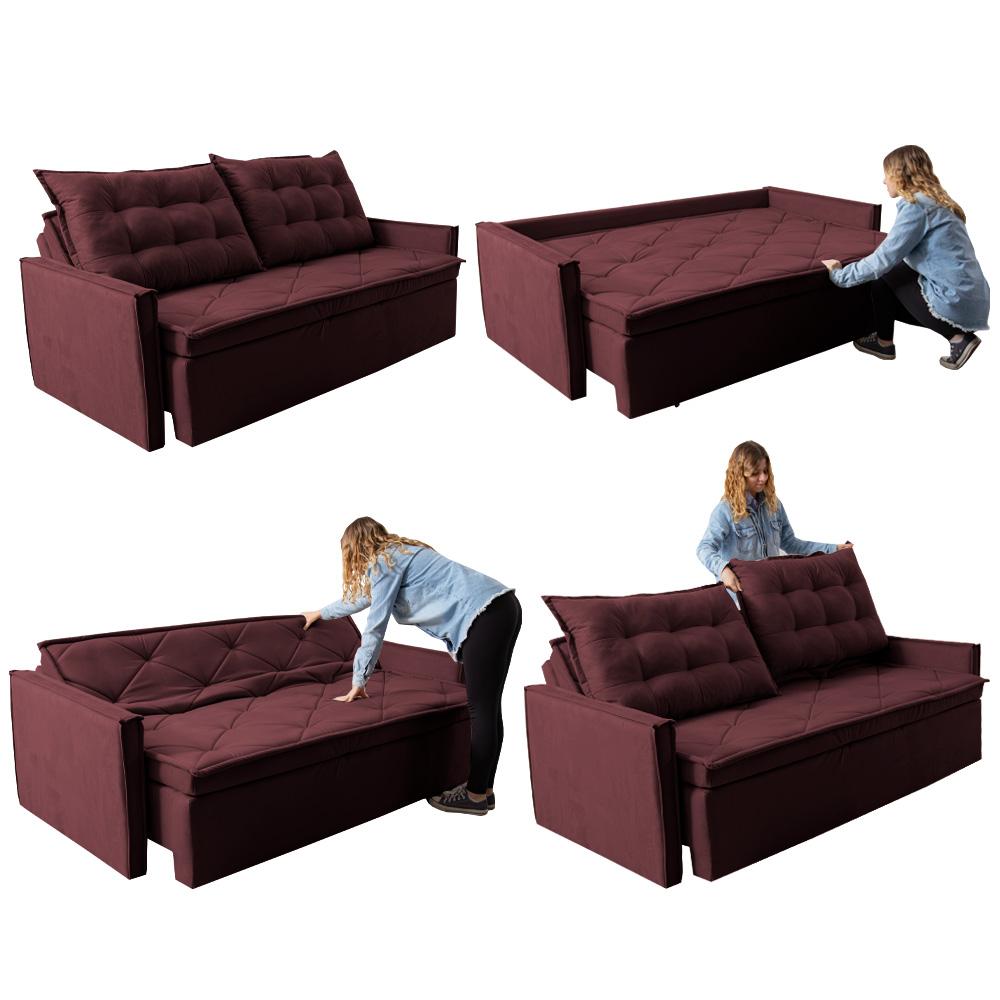 Sofá Sem Caixa Retrátil e Reclinável 1,65m Cama inBox Studio Suede Velusoft Vinho