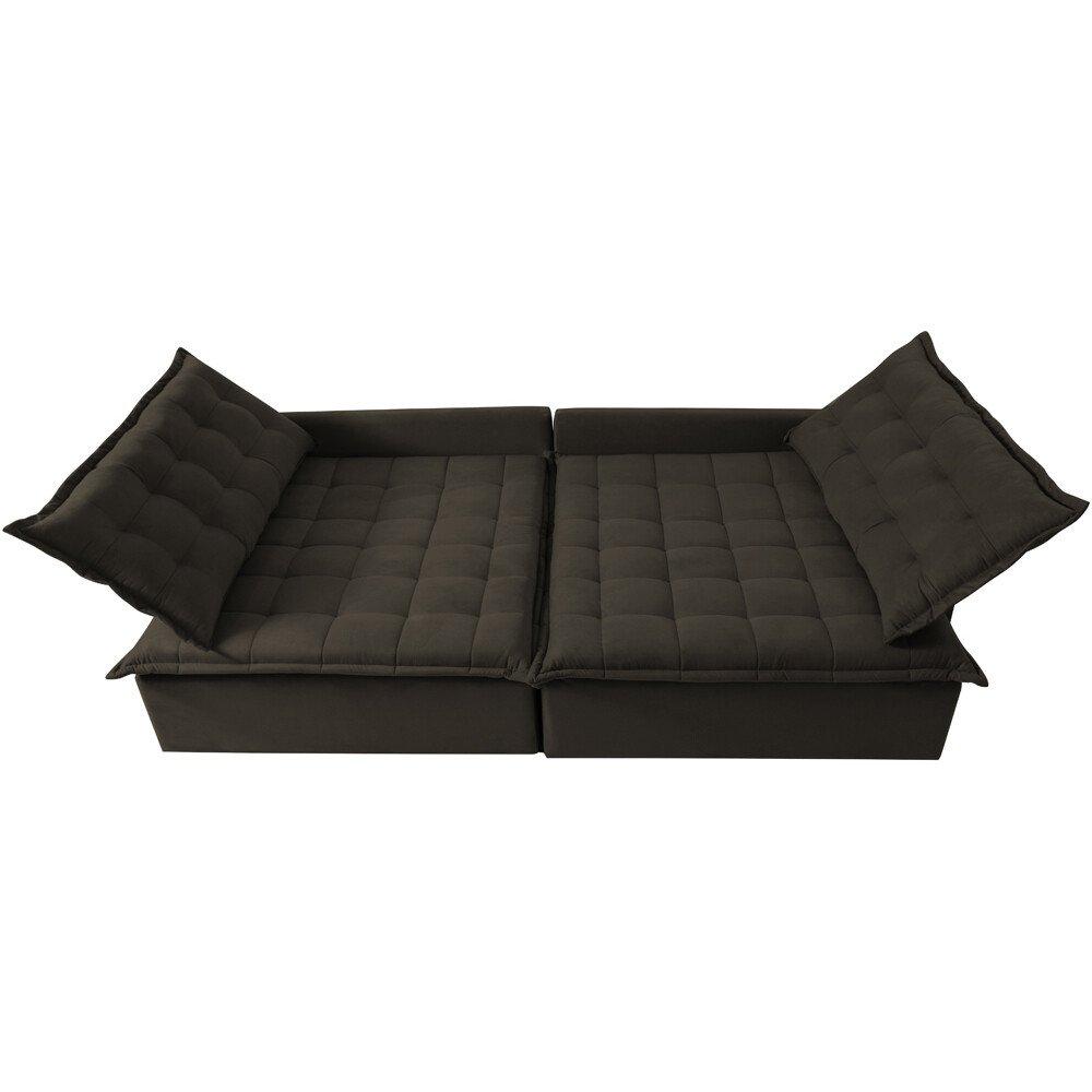 Sofá Sem Caixa Retrátil e Reclinável 1,75m Cama inBox Versátil Suede Velusoft Café