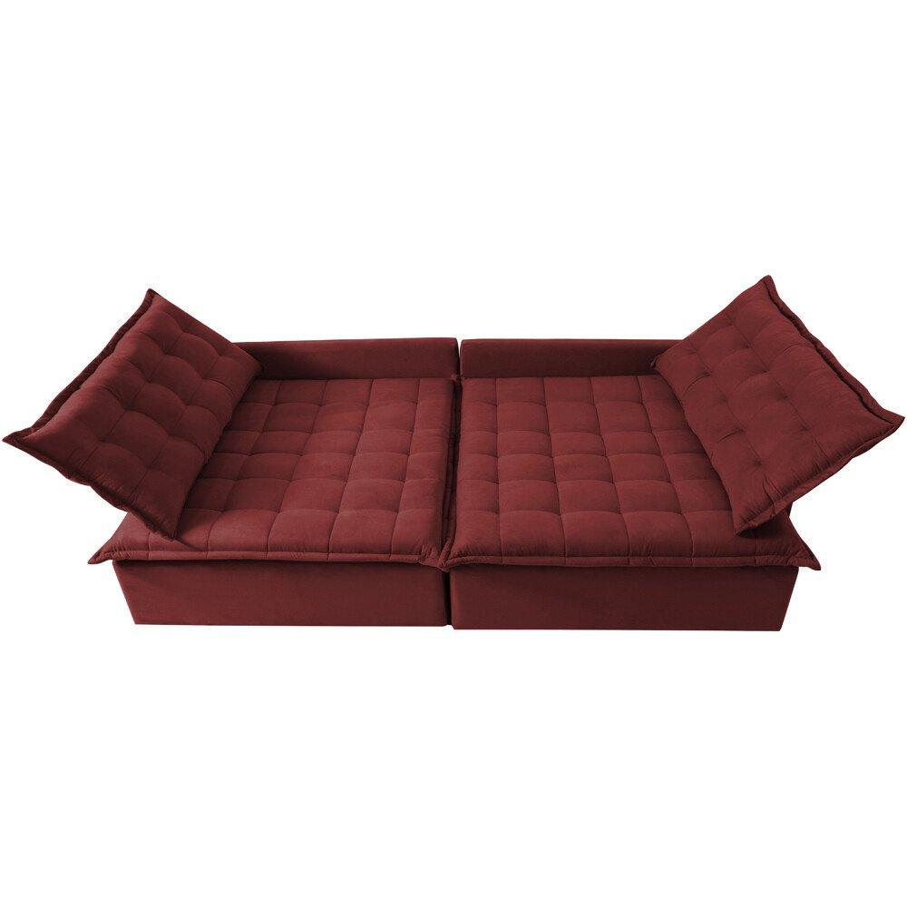 Sofá Sem Caixa Retrátil e Reclinável 1,75m Cama inBox Versátil Suede Velusoft Vermelho