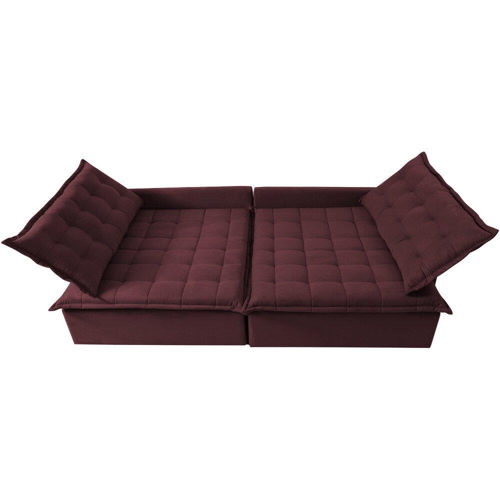 Sofá Sem Caixa Retrátil e Reclinável 1,75m Cama inBox Versátil Suede Velusoft Vinho