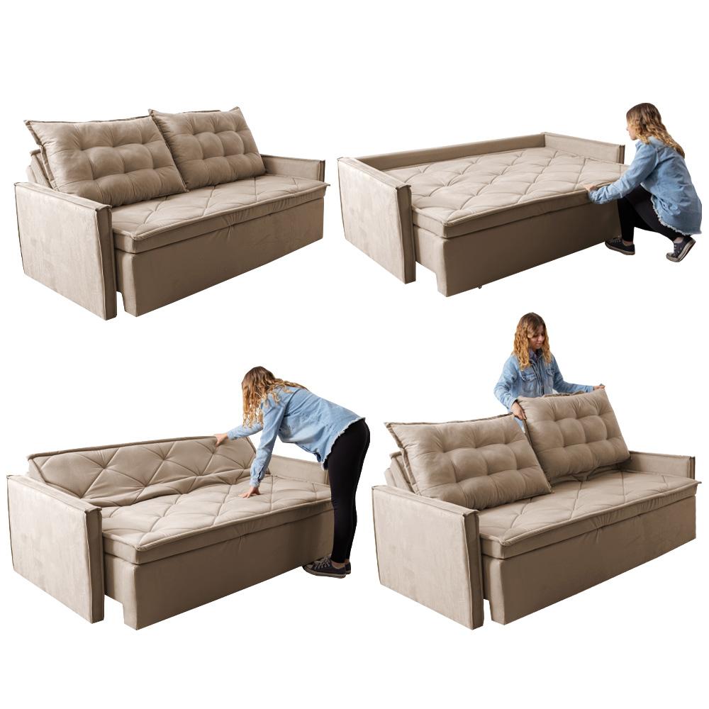 Sofá Sem Caixa Retrátil e Reclinável 1,85m Cama inBox Studio Suede Velusoft Bege
