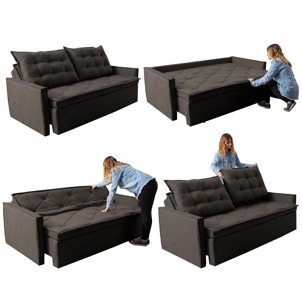 Sofá Sem Caixa Retrátil e Reclinável 1,85m Cama inBox Studio Suede Velusoft Café