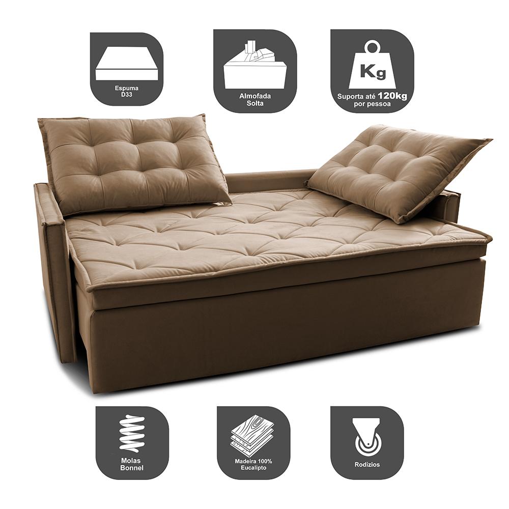 Sofá Sem Caixa Retrátil e Reclinável 1,85m Cama inBox Studio Suede Velusoft Castor