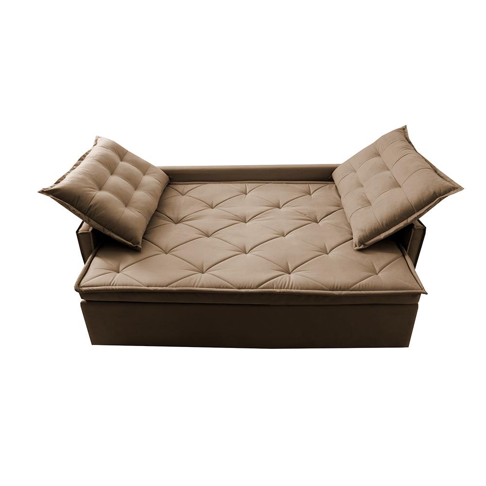 Sofá Sem Caixa Retrátil e Reclinável 1,85m Cama inBox Studio Suede Velusoft Castor