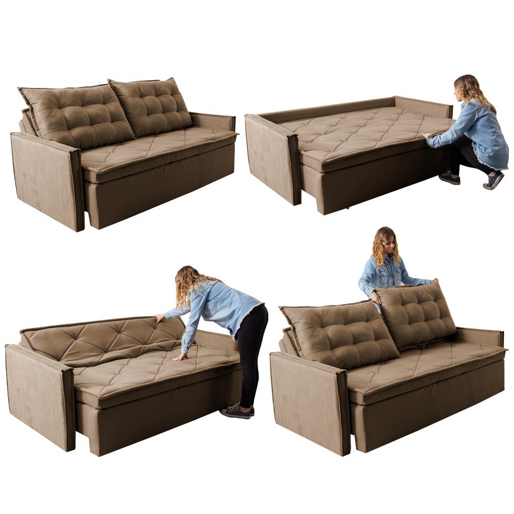 Sofá Sem Caixa Retrátil e Reclinável 1,85m Cama inBox Studio Suede Velusoft Castor