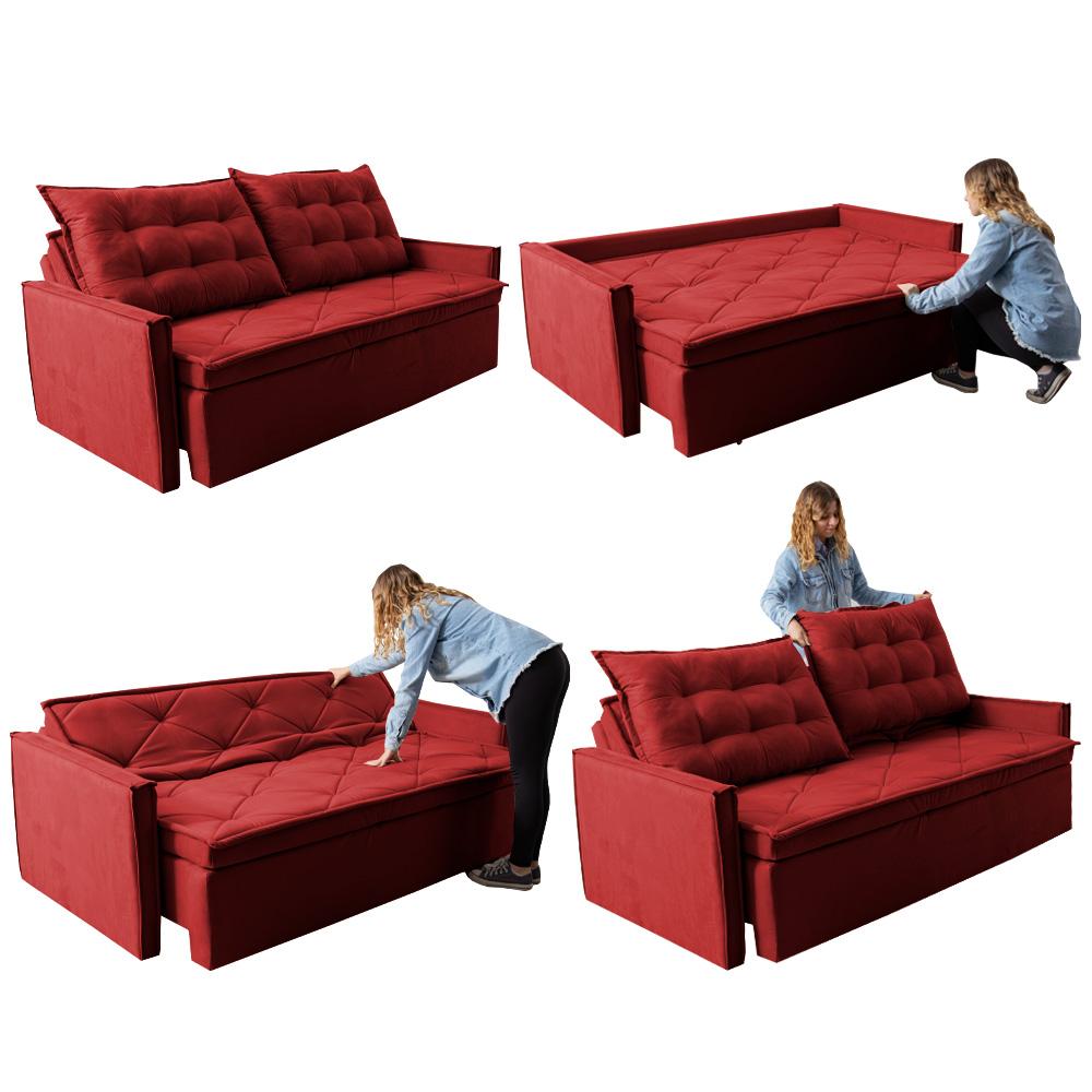 Sofá Sem Caixa Retrátil e Reclinável 1,85m Cama inBox Studio Suede Velusoft Vermelho