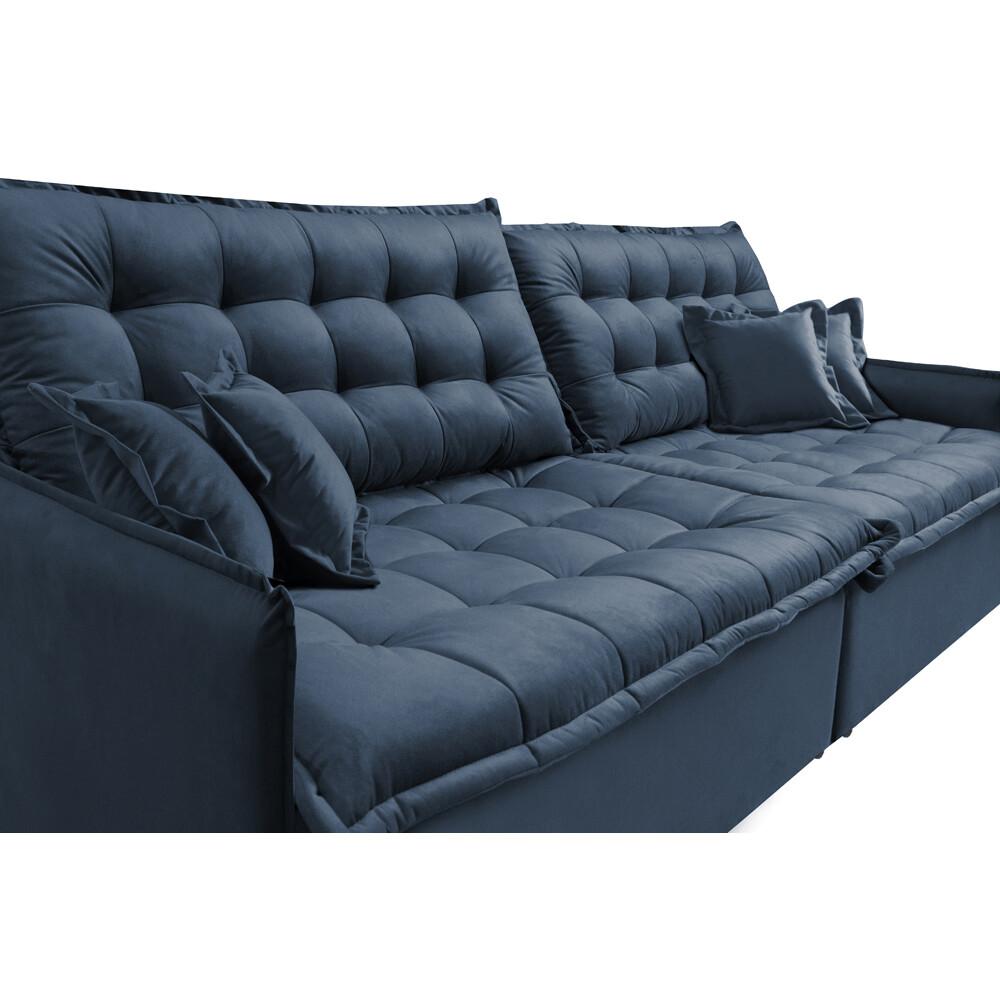 Sofá Sem Caixa Retrátil e Reclinável 1,95m Cama inBox Versátil Suede Velusoft Azul