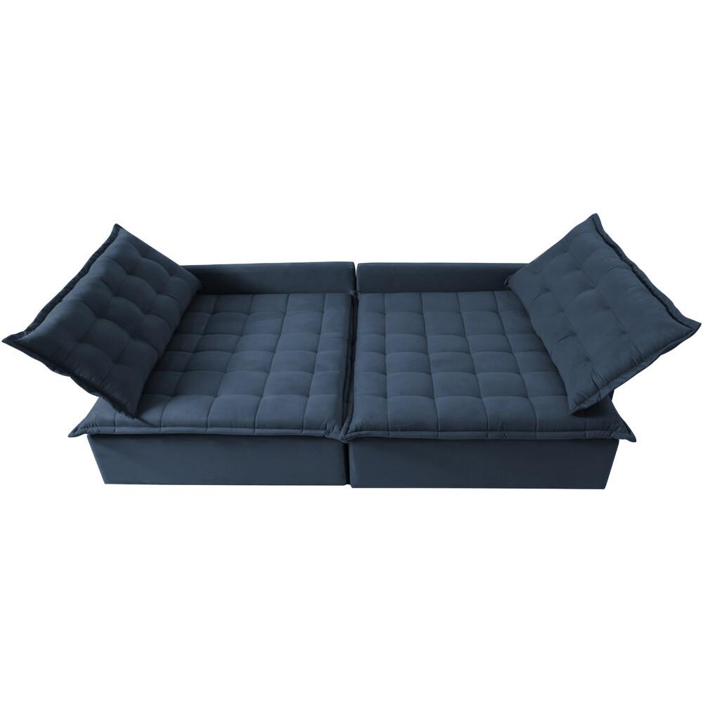 Sofá Sem Caixa Retrátil e Reclinável 1,95m Cama inBox Versátil Suede Velusoft Azul