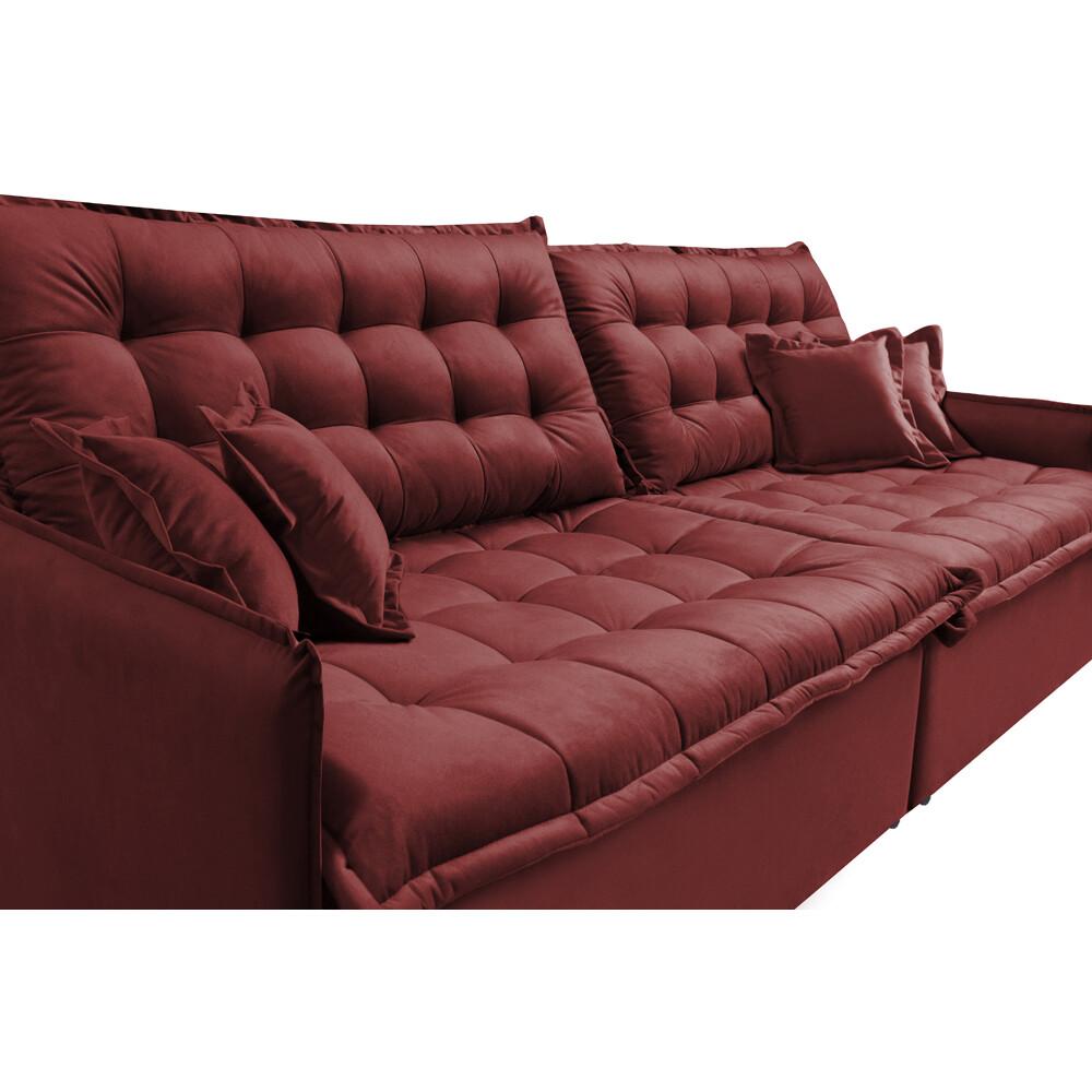 Sofá Sem Caixa Retrátil e Reclinável 1,95m Cama inBox Versátil Suede Velusoft Vermelho