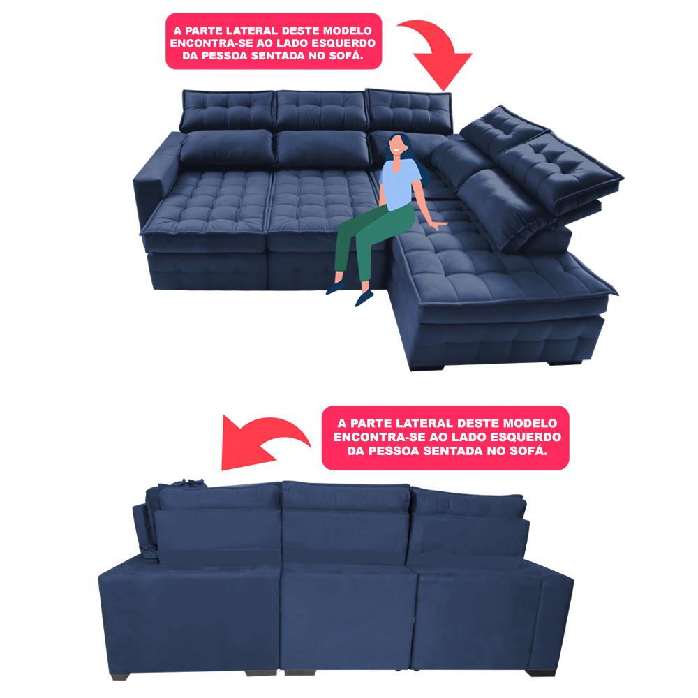 Sofá de Canto Direito 2,65x2,30m Retrátil e Reclinável com Molas Ensacadas Cama inBox Nobre Azul