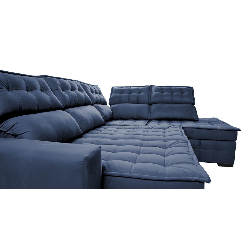 Sofá de Canto Direito 2,65x2,30m Retrátil e Reclinável com Molas Ensacadas Cama inBox Nobre Azul