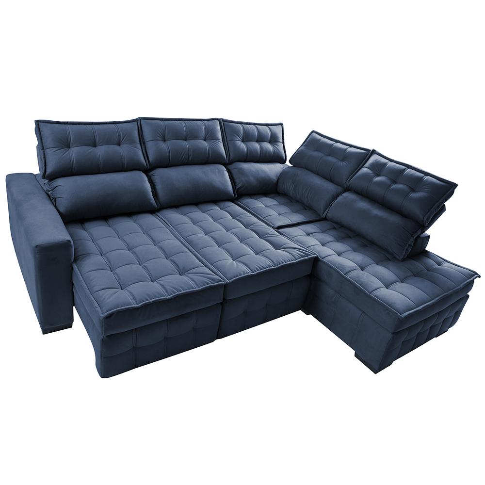 Sofá de Canto Direito 2,65x2,30m Retrátil e Reclinável com Molas Ensacadas Cama inBox Nobre Azul