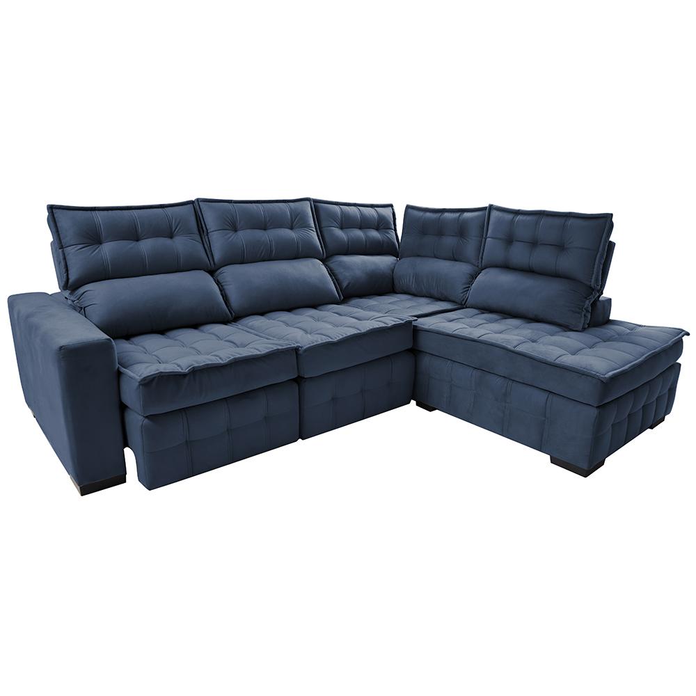 Sofá de Canto Direito 2,65x2,30m Retrátil e Reclinável com Molas Ensacadas Cama inBox Nobre Azul