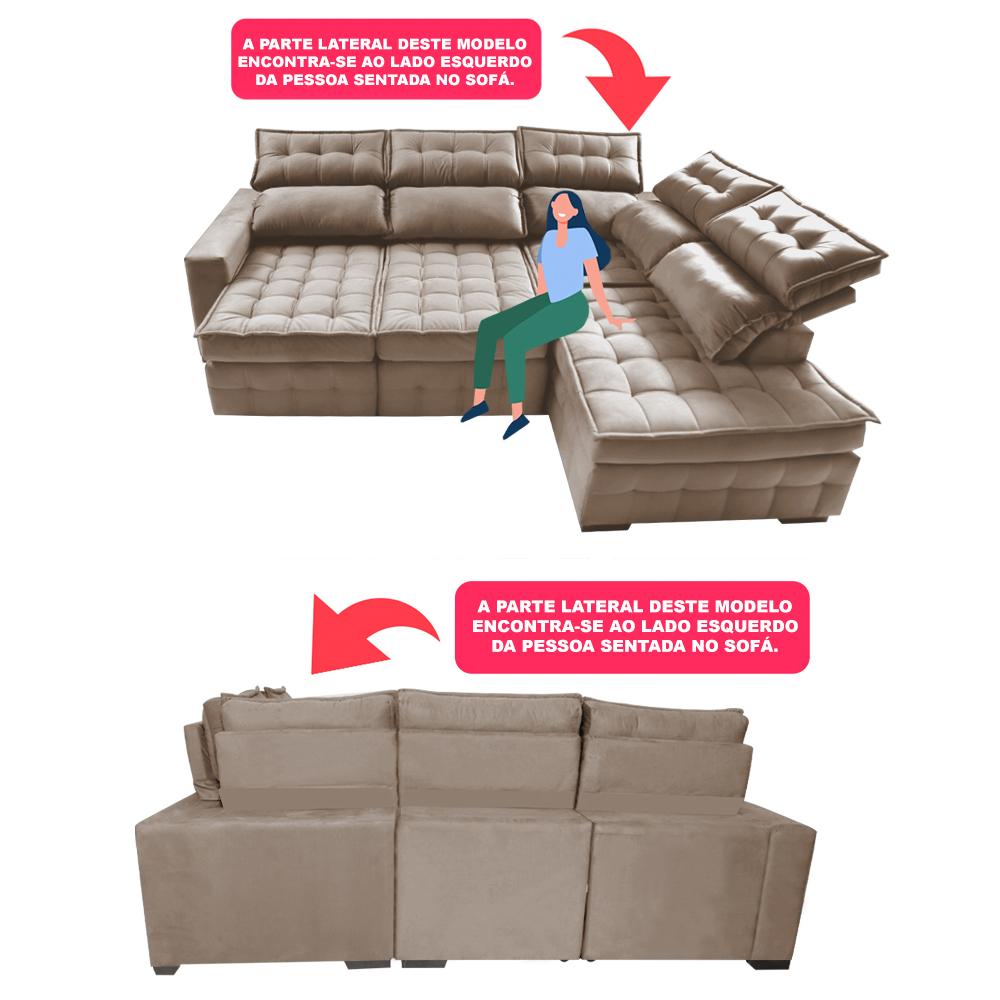 Sofá de Canto Direito 2,65x2,30m Retrátil e Reclinável com Molas Ensacadas Cama inBox Nobre Bege