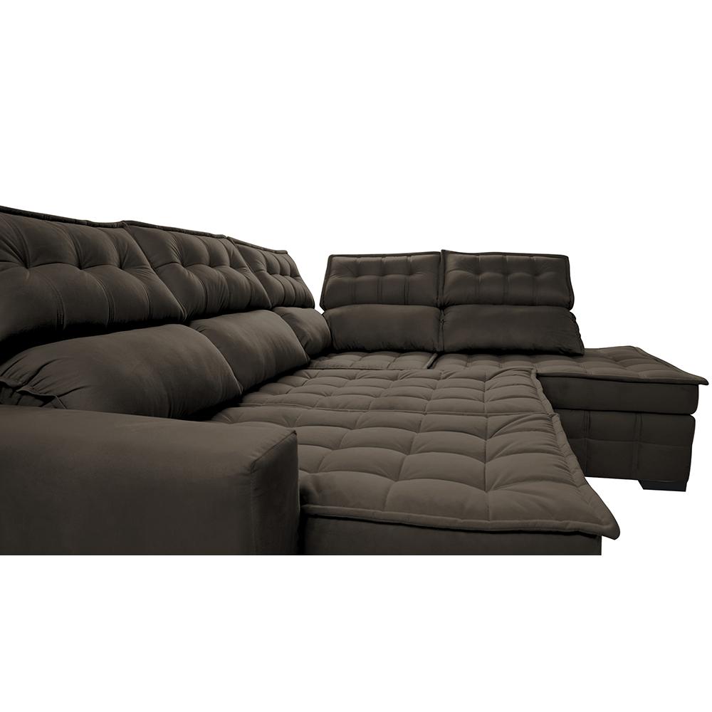 Sofá de Canto Direito 2,65x2,30m Retrátil e Reclinável com Molas Ensacadas Cama inBox Nobre Café