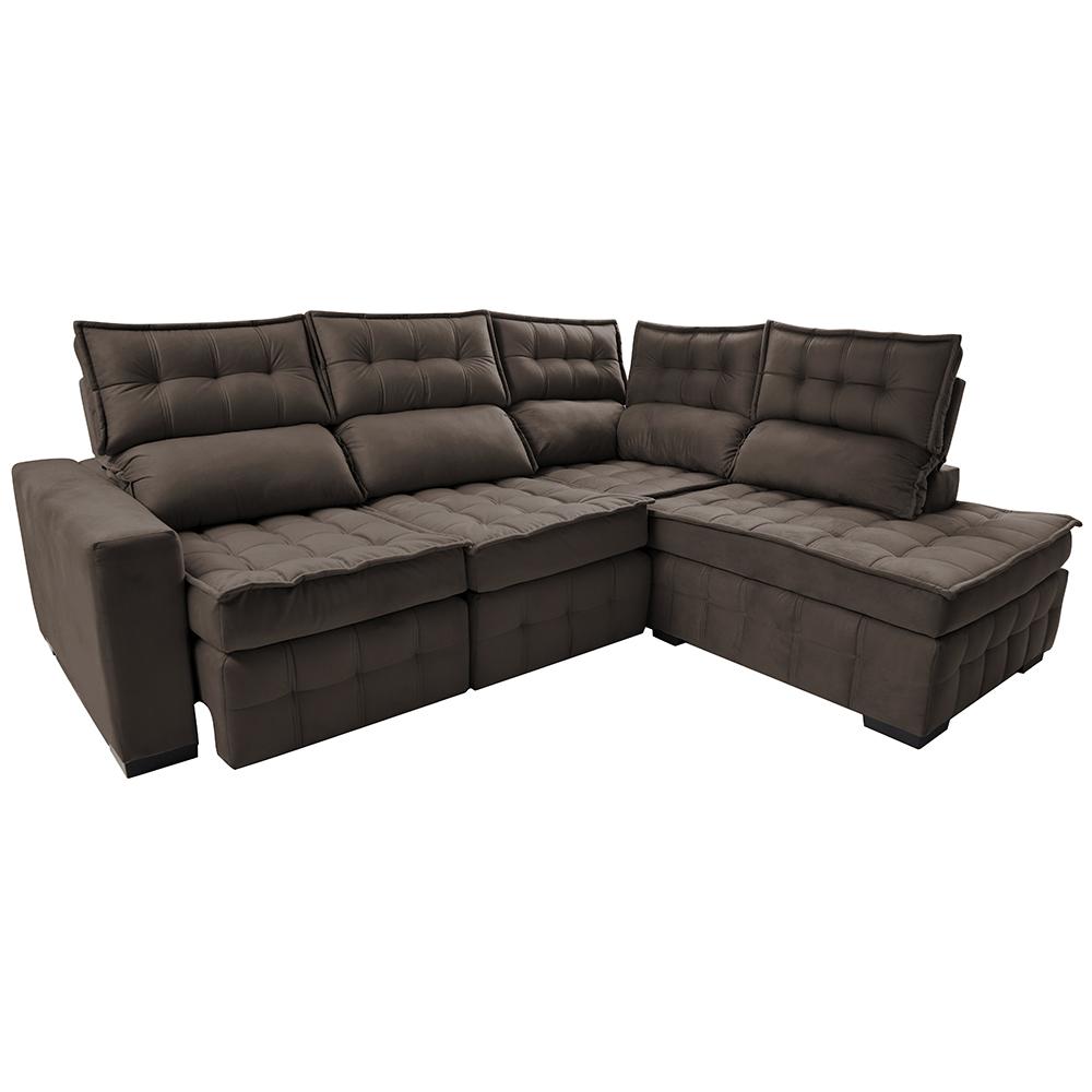 Sofá de Canto Direito 2,65x2,30m Retrátil e Reclinável com Molas Ensacadas Cama inBox Nobre Café