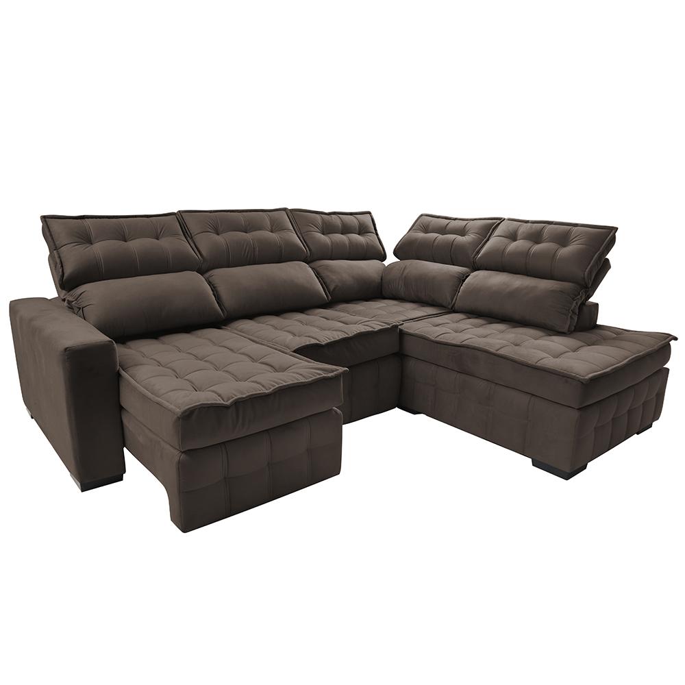 Sofá de Canto Direito 2,65x2,30m Retrátil e Reclinável com Molas Ensacadas Cama inBox Nobre Café