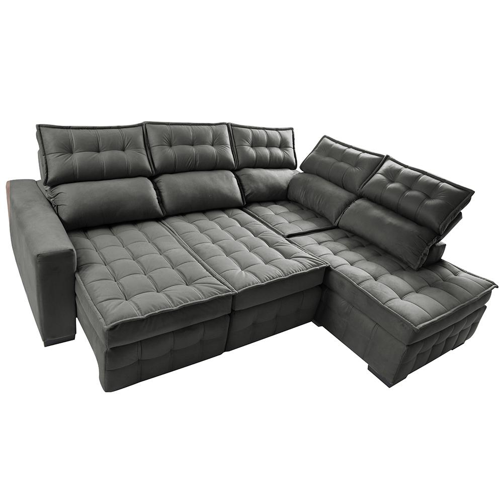 Sofá de Canto Direito 2,65x2,30m Retrátil e Reclinável com Molas Ensacadas Cama inBox Nobre Cinza