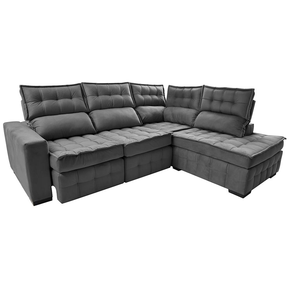 Sofá de Canto Direito 2,65x2,30m Retrátil e Reclinável com Molas Ensacadas Cama inBox Nobre Cinza