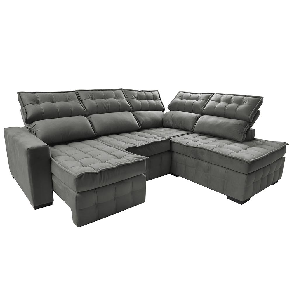 Sofá de Canto Direito 2,65x2,30m Retrátil e Reclinável com Molas Ensacadas Cama inBox Nobre Cinza